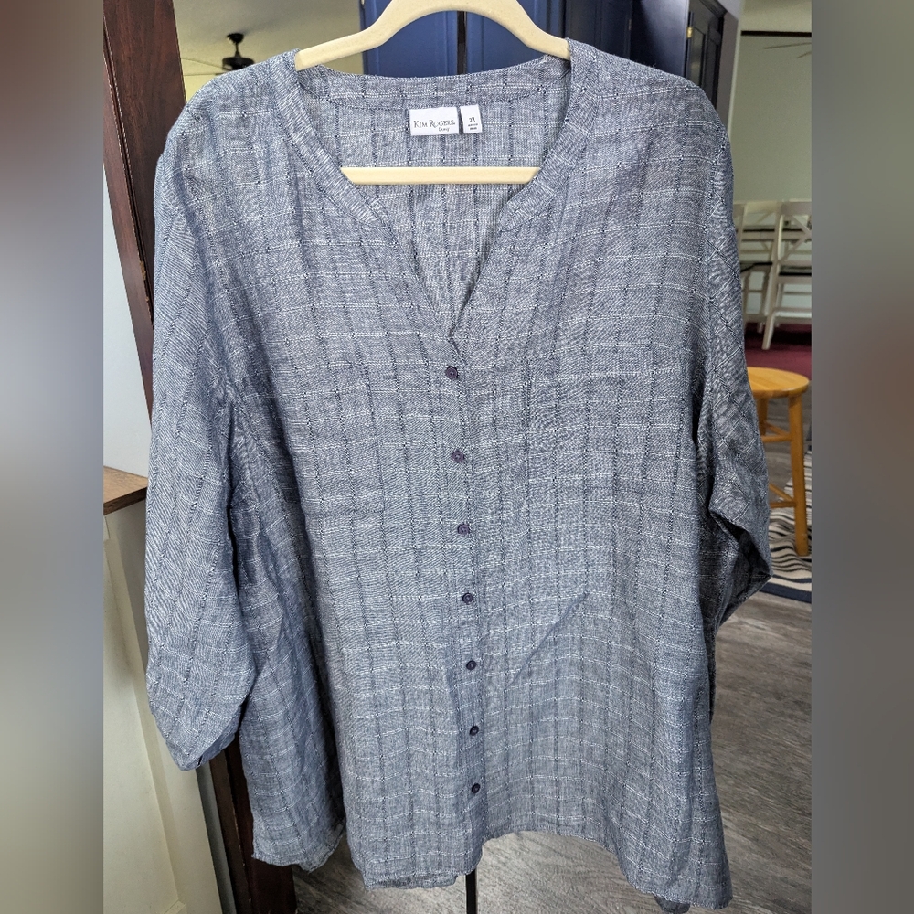 Kim Rogers Blue And White Button-Up Blouse